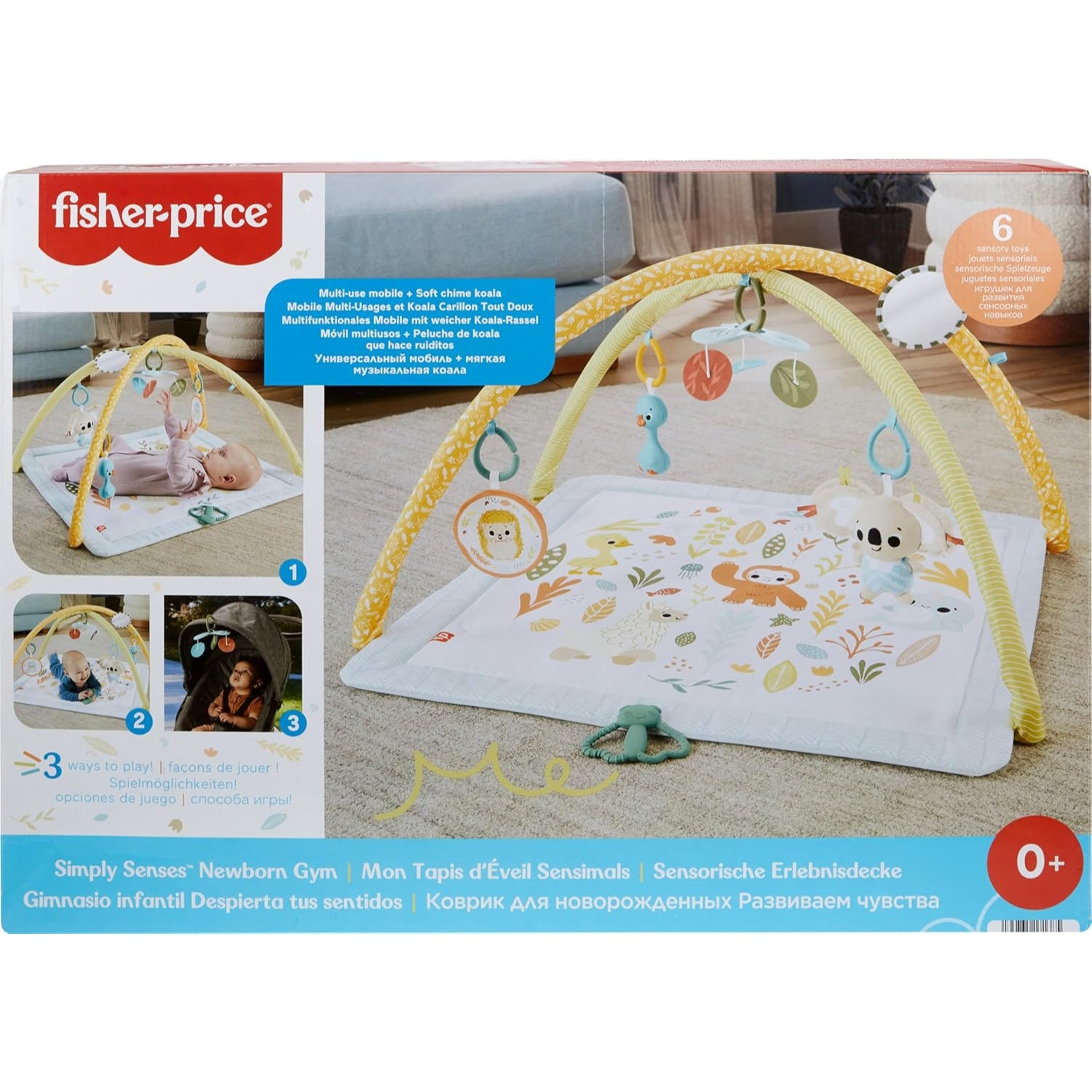 Fisher Price Simply Senses Newborn Gym Baby Activity Mat With 6 Sensory Toys