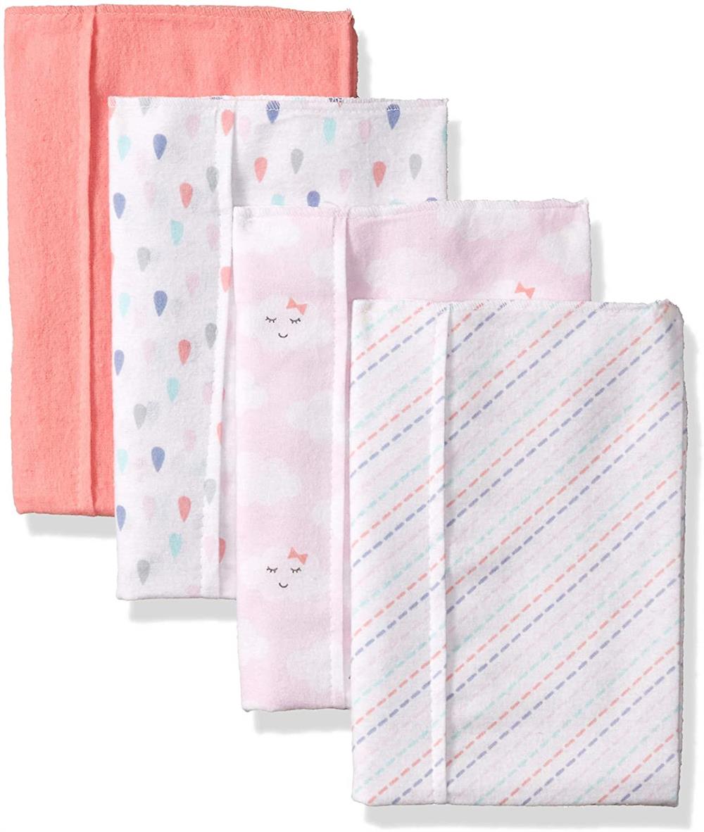 Luvable Friends Unisex Baby Cotton Flannel Burp Cloths, Girl Clouds