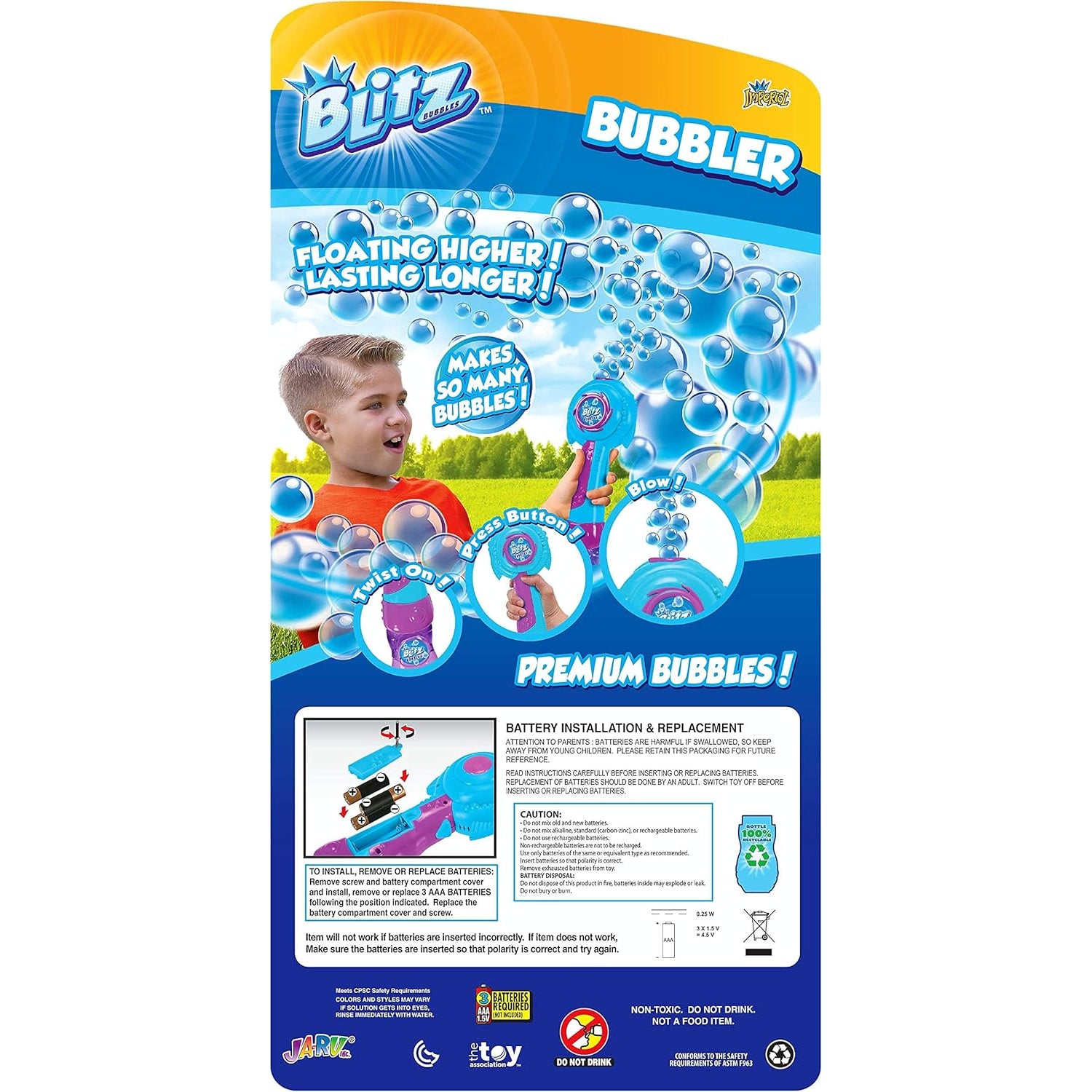 Ja-Ru Blitz Bubble Machine Wand Blaster w/Bubble Solution Bubble Machine for Kids. Automatic Bath Bubble Blower