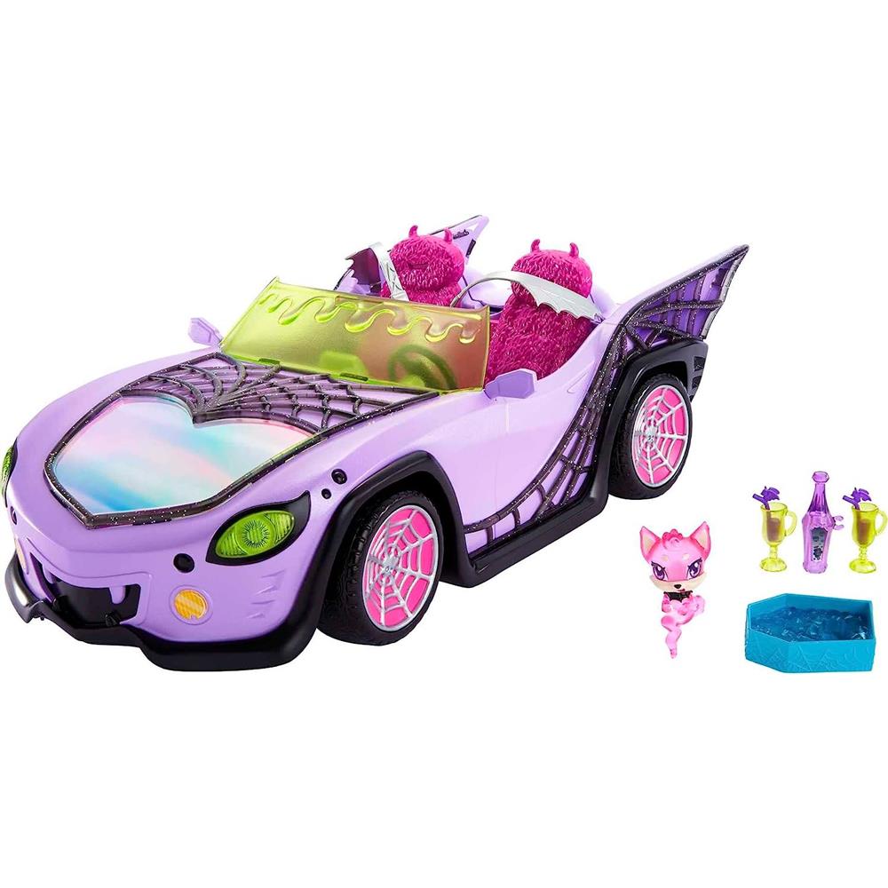 Mattel Monster High Toy Car, Ghoul Mobile with Pet and Cooler Accessories