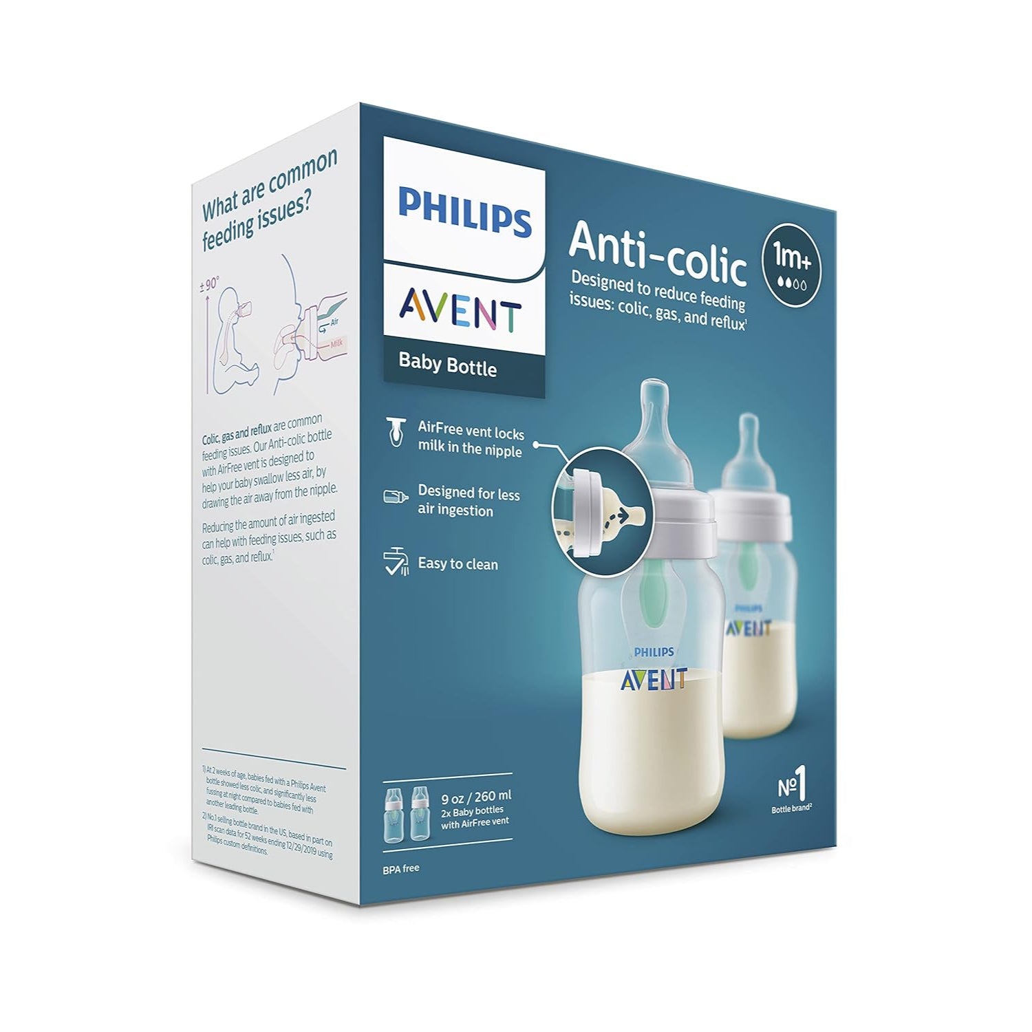 Philips AVENT Anti-Colic Baby Bottles with AirFree Vent, 9oz, 2pk, Clear, SCY703/02