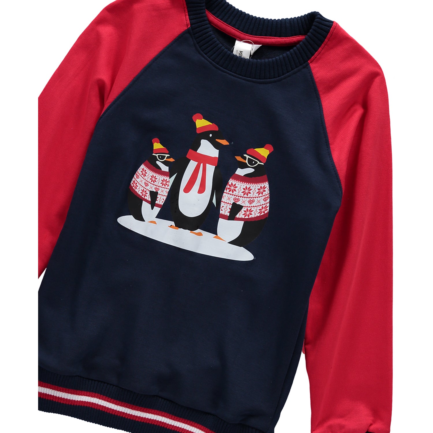 Kimu Boys 2-18 Raglan Sleeve Penguin Family French Terry Sweater Sweatshirt