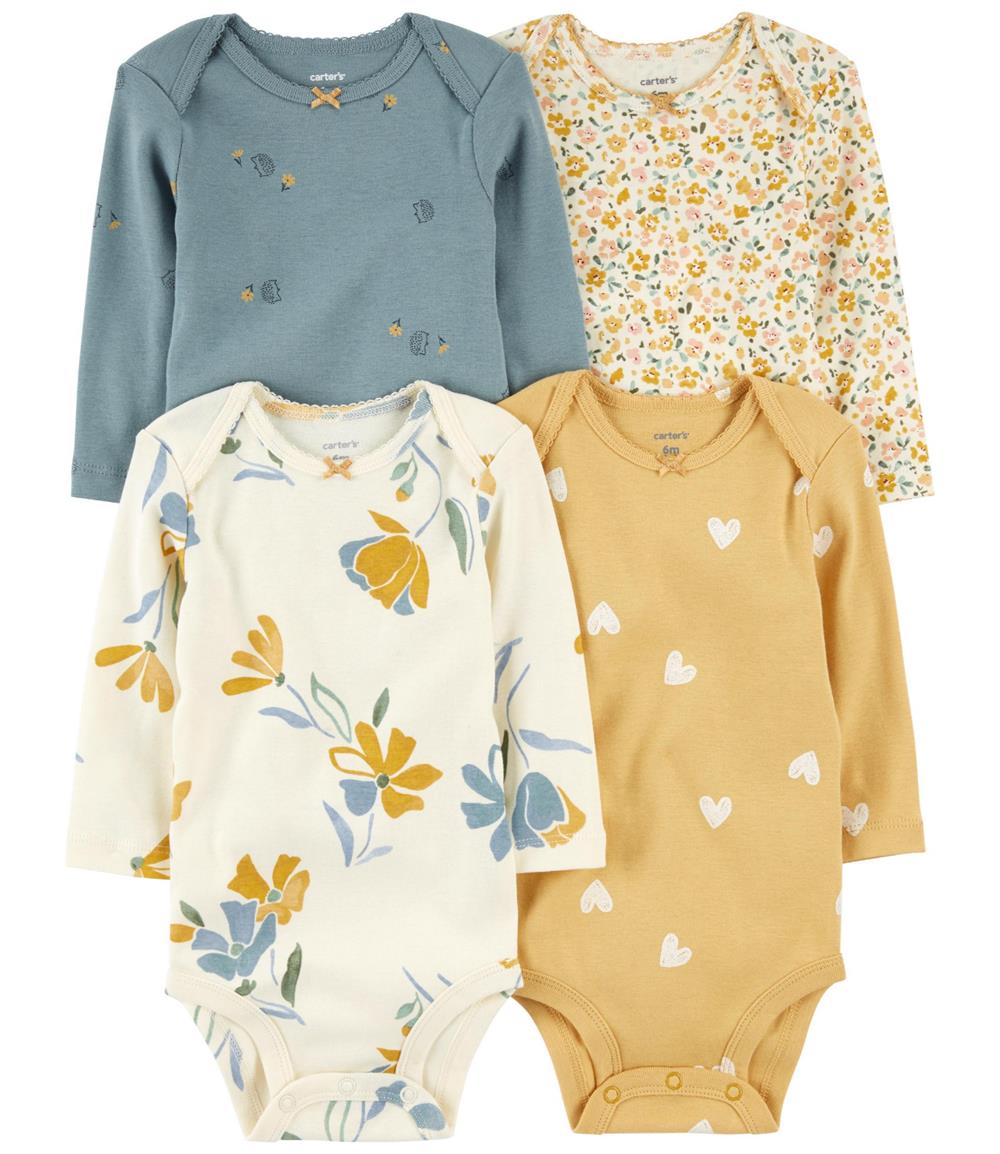 Carter's Girls 0-24 Months 4-Pack Long-Sleeve Bodysuits