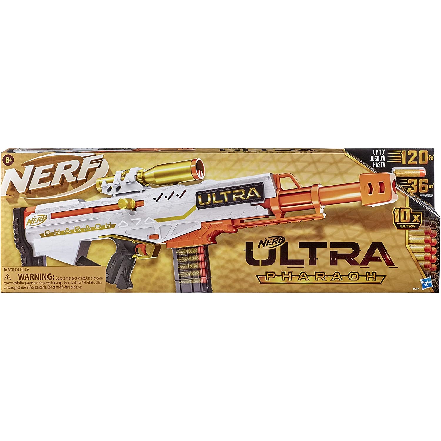 NERF Ultra Pharaoh Blaster with Premium Gold Accents, 10-Dart Clip, 10 Ultra Darts,