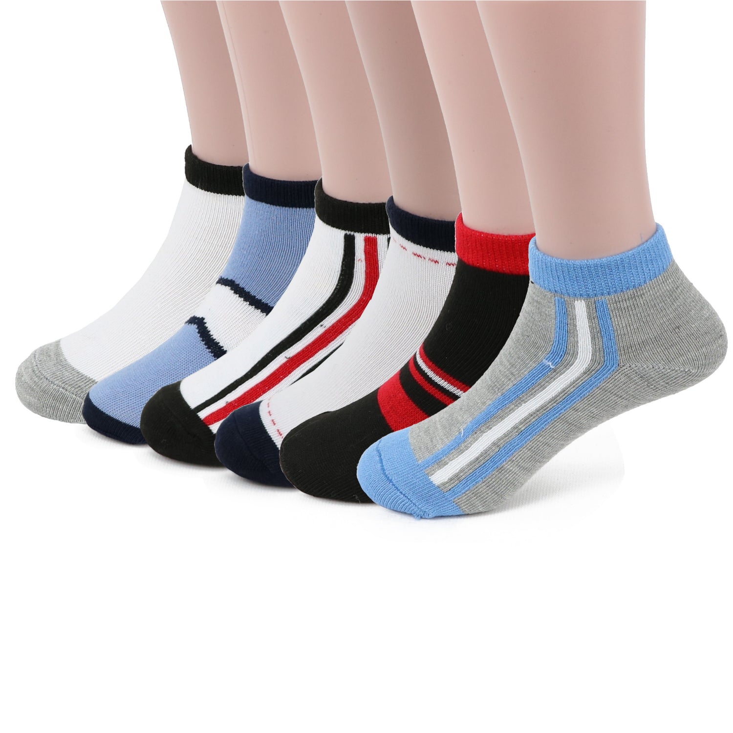 Winners Choice Boys 6 Pack Striped Low Cut Ankle Socks - Assorted Colors