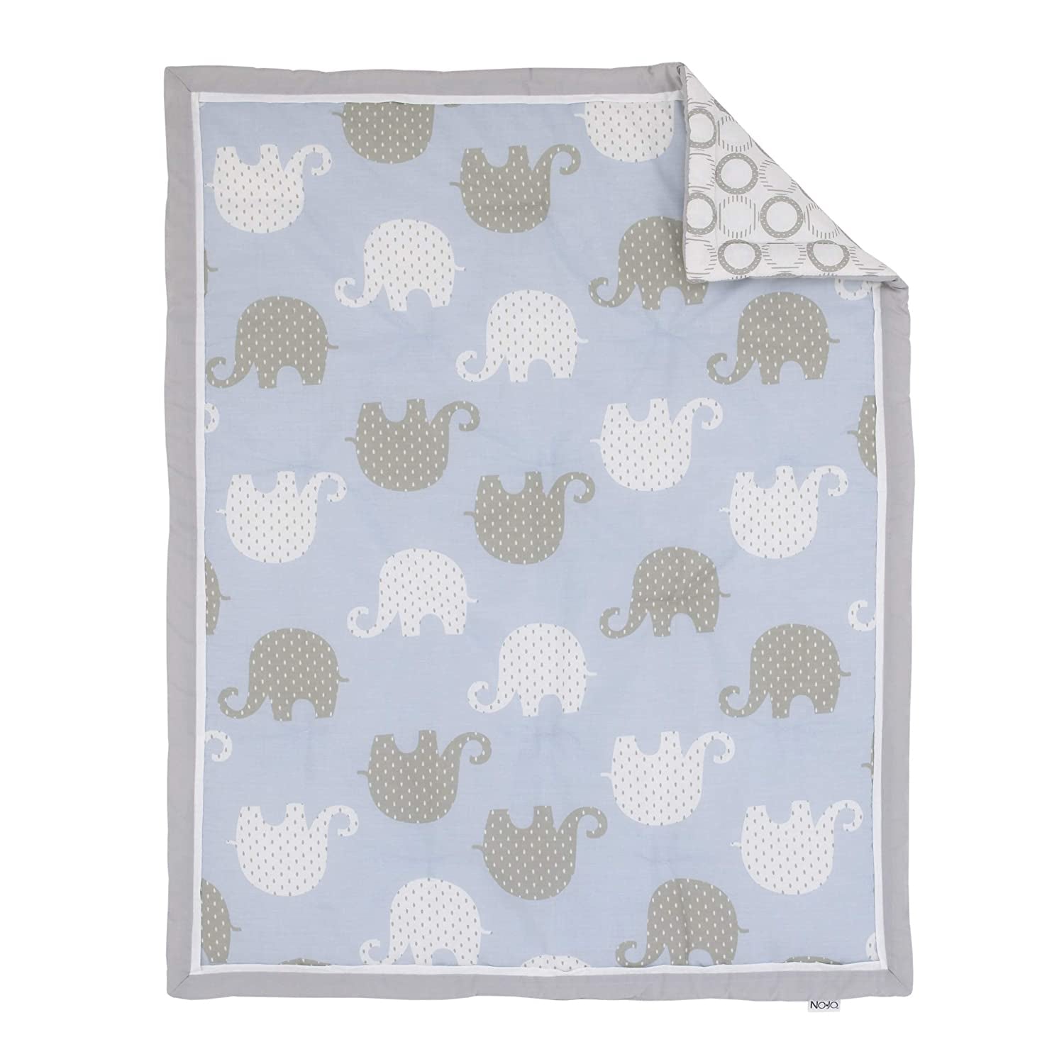 NoJo Elephant 4 Piece Nursery Crib Bedding Set, Blue/Grey/White