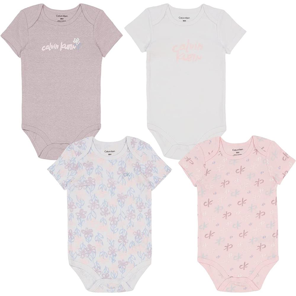 Calvin Klein Girls 0-9 Months Short Sleeve 4-Pack Bodysuit