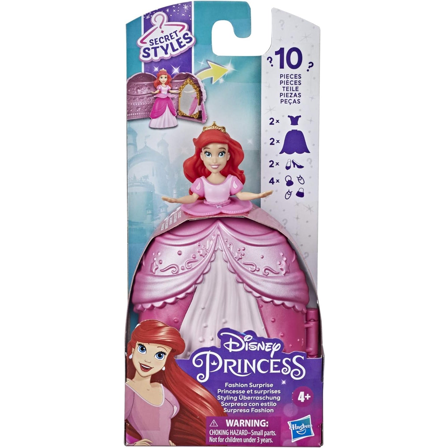 Hasbro Disney Princess Secret Styles Fashion Surprise Ariel, Mini Doll Playset with Extra Clothes an