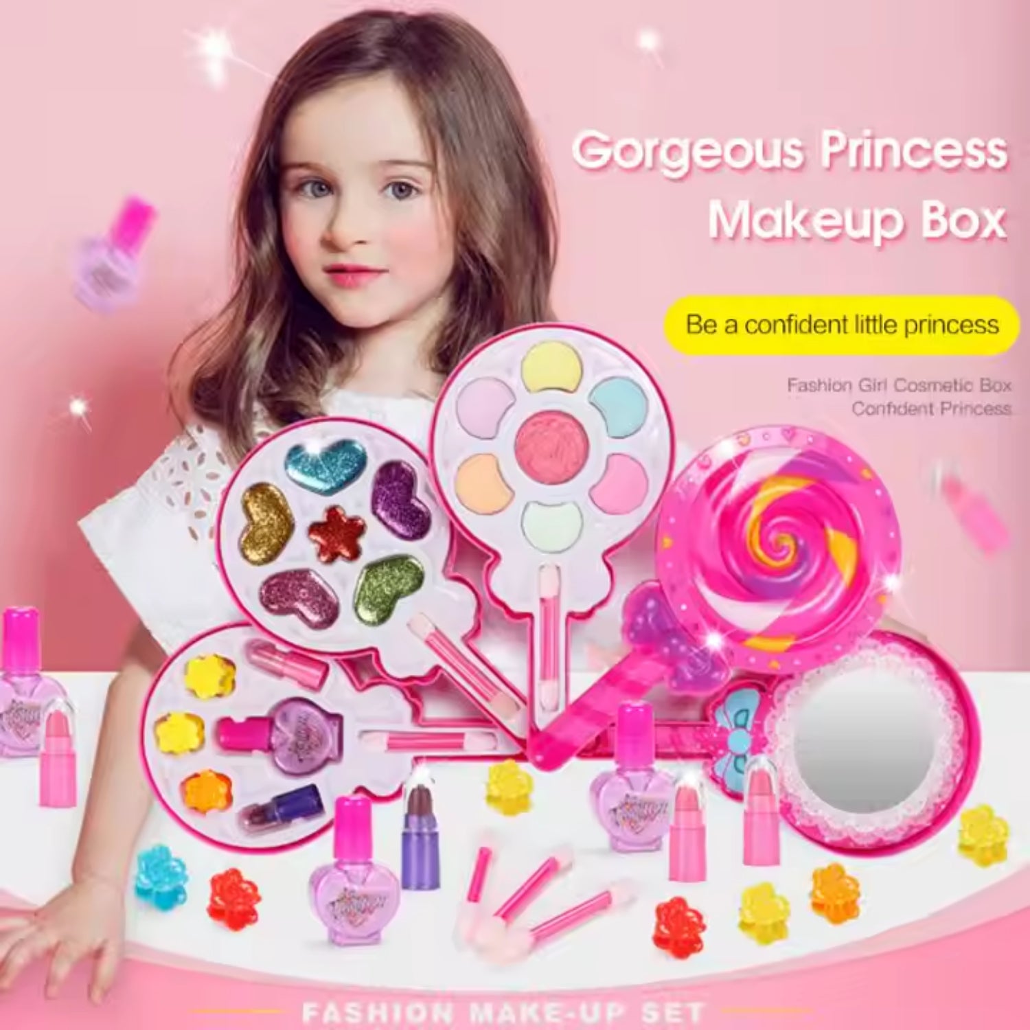 Glam Kidz Fashion Washable Makeup Toys Lollipop Cosmetic Toy Girl Gift Box Kids Real Make Up Kit for Girls