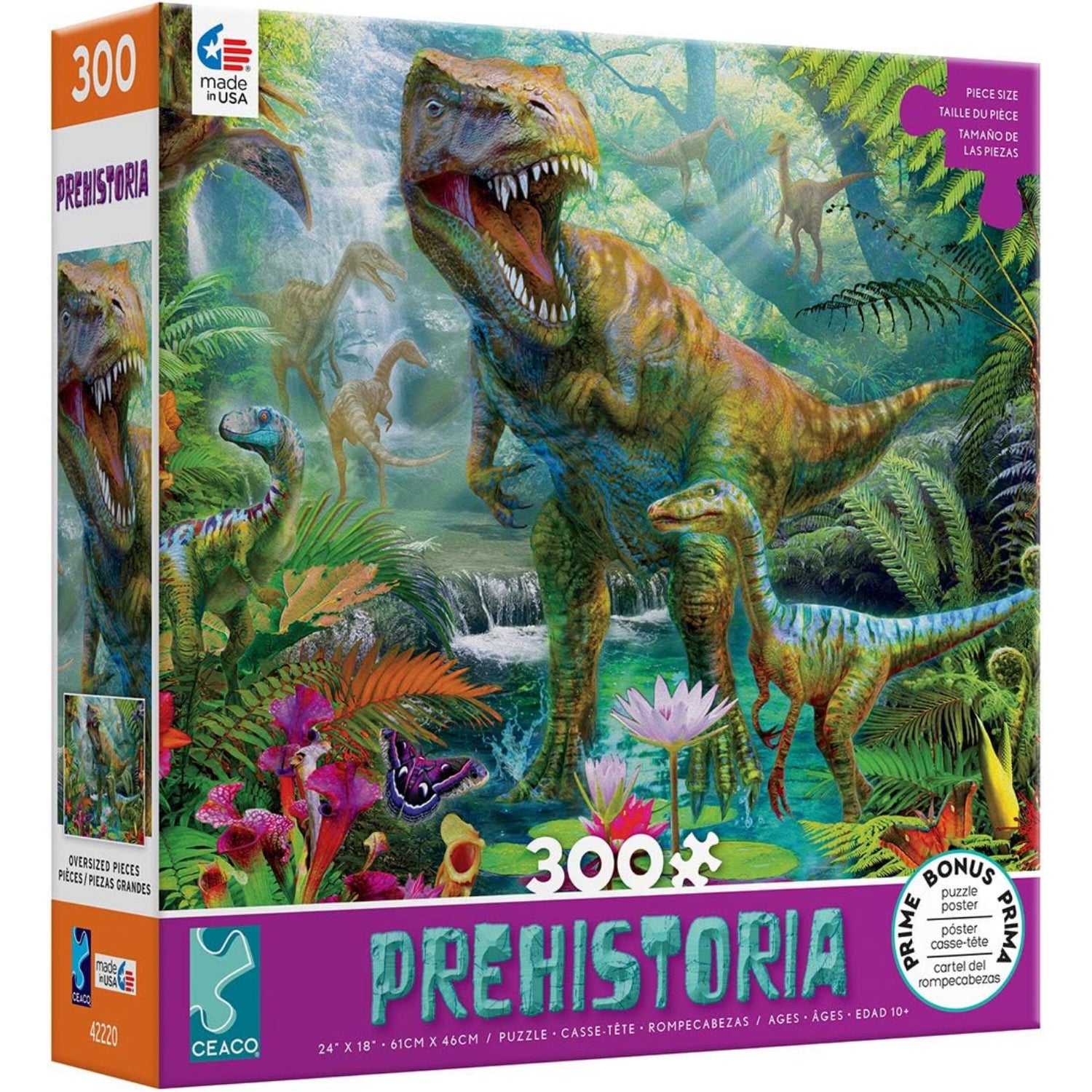 Ceaco Prehistoria, Jurrasic T-Rex Jugsaw Puzzle, 300 Pieces, For Ages 10+ Years