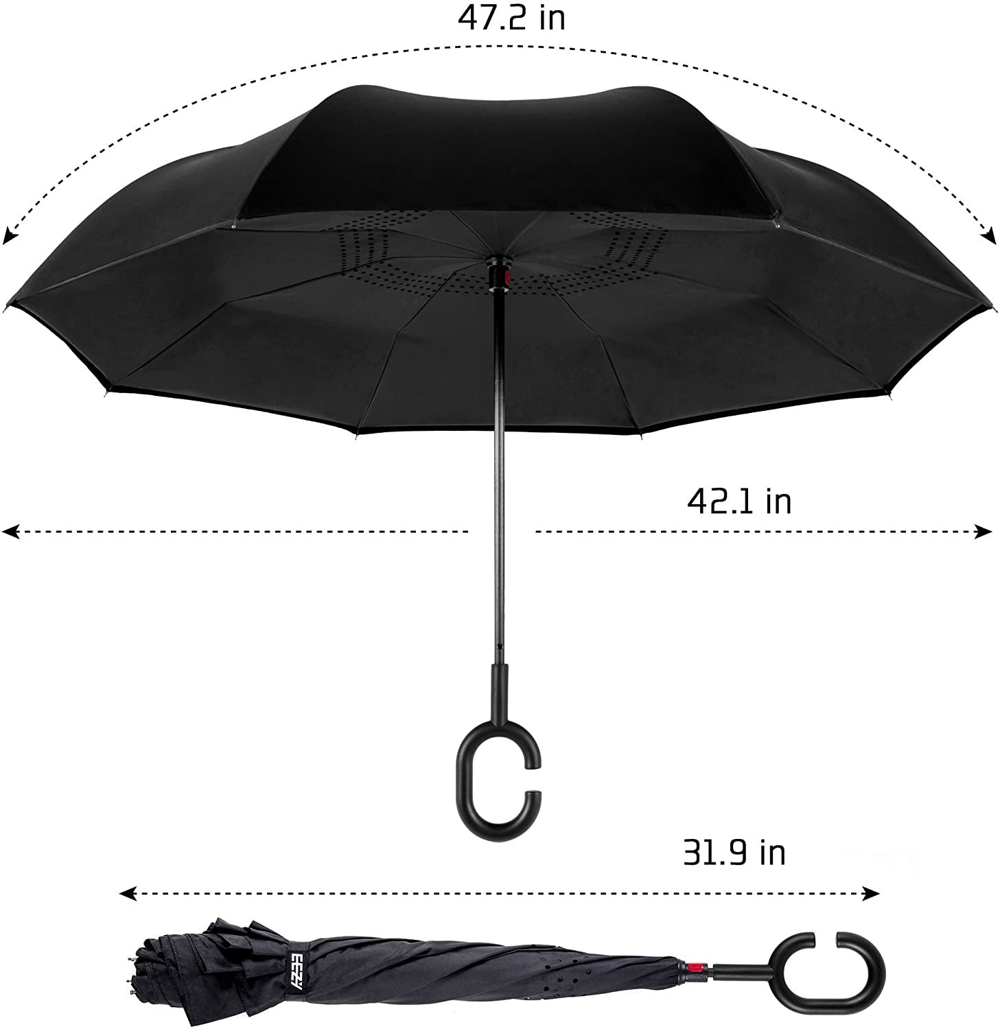 Rain Pro Reverse Folding Inverted Umbrella Windproof UV Protection with C-Shaped Handle