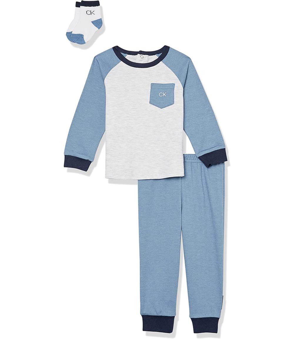 Calvin Klein Boys 0-9 Months Raglan Pant Set with Socks