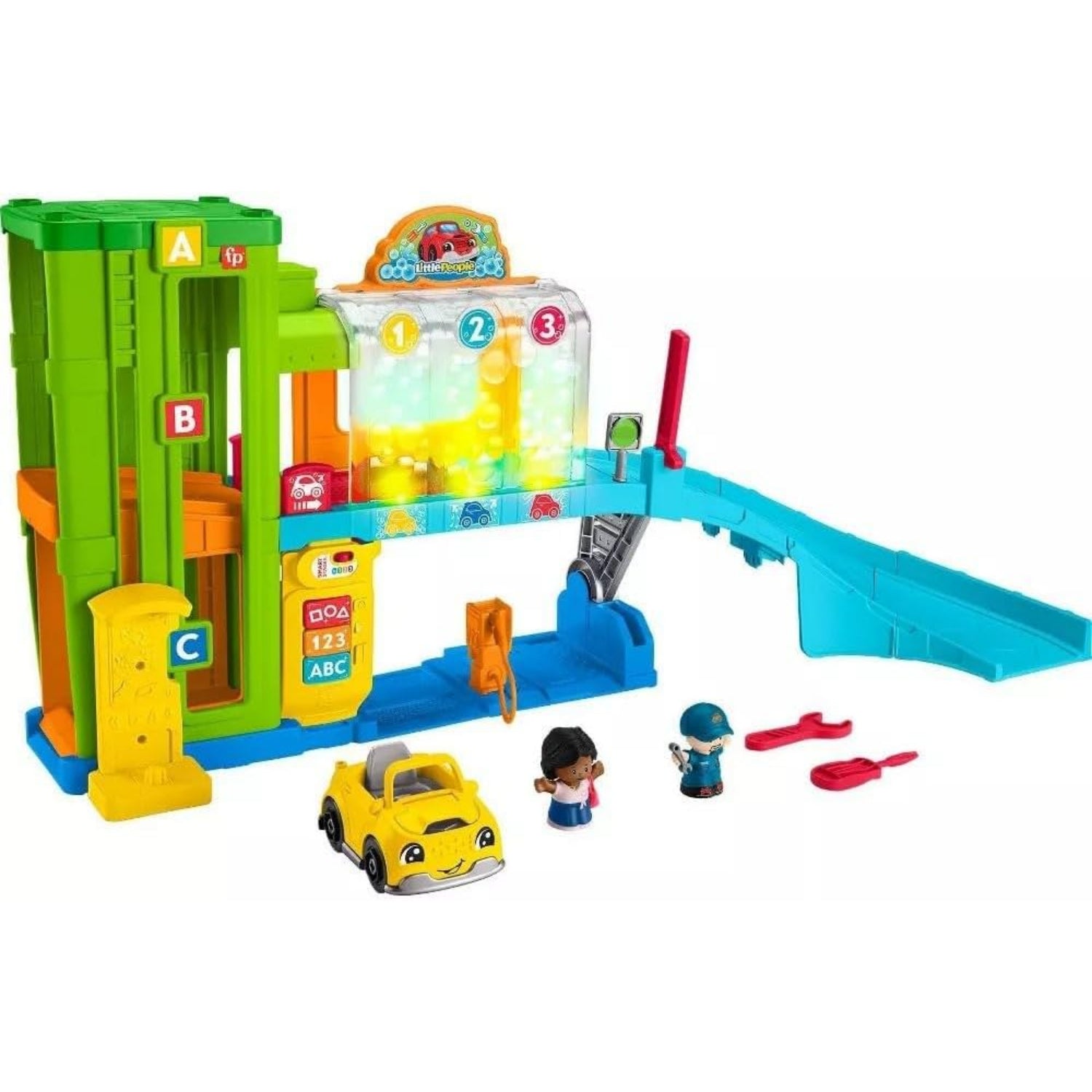 Fisher Price Little People Toddler Playset With Figures & Toy Car, Light-Up Learning Garage