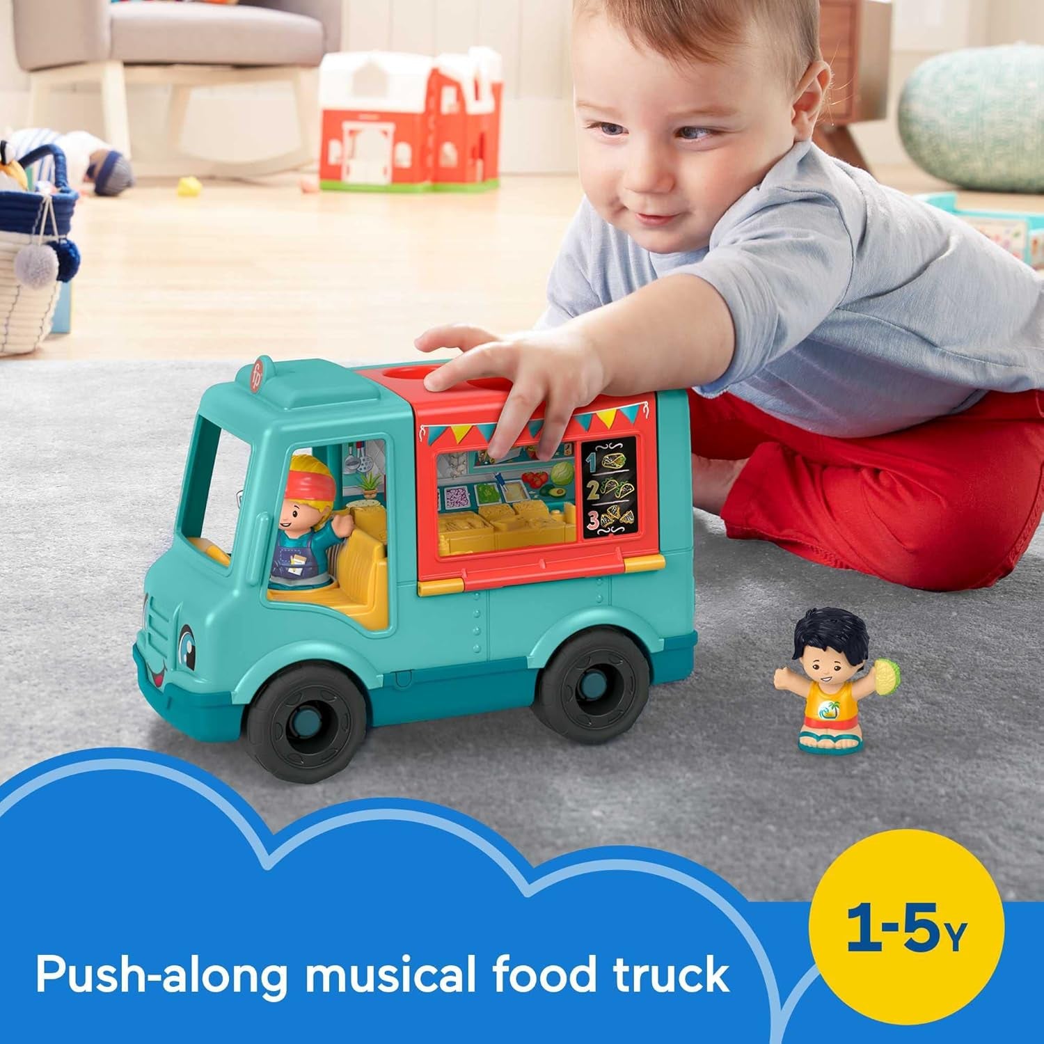 Fisher Price Little People Food Truck Toy With Music Sounds And 2 Figures, Toddler Pretend Play