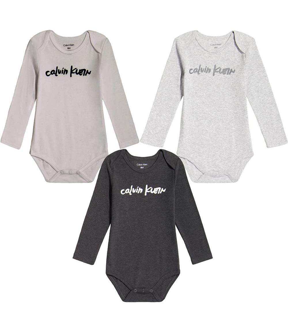 Calvin Klein Boys 0-9 Months 3-Pack Long Sleeve Bodysuits