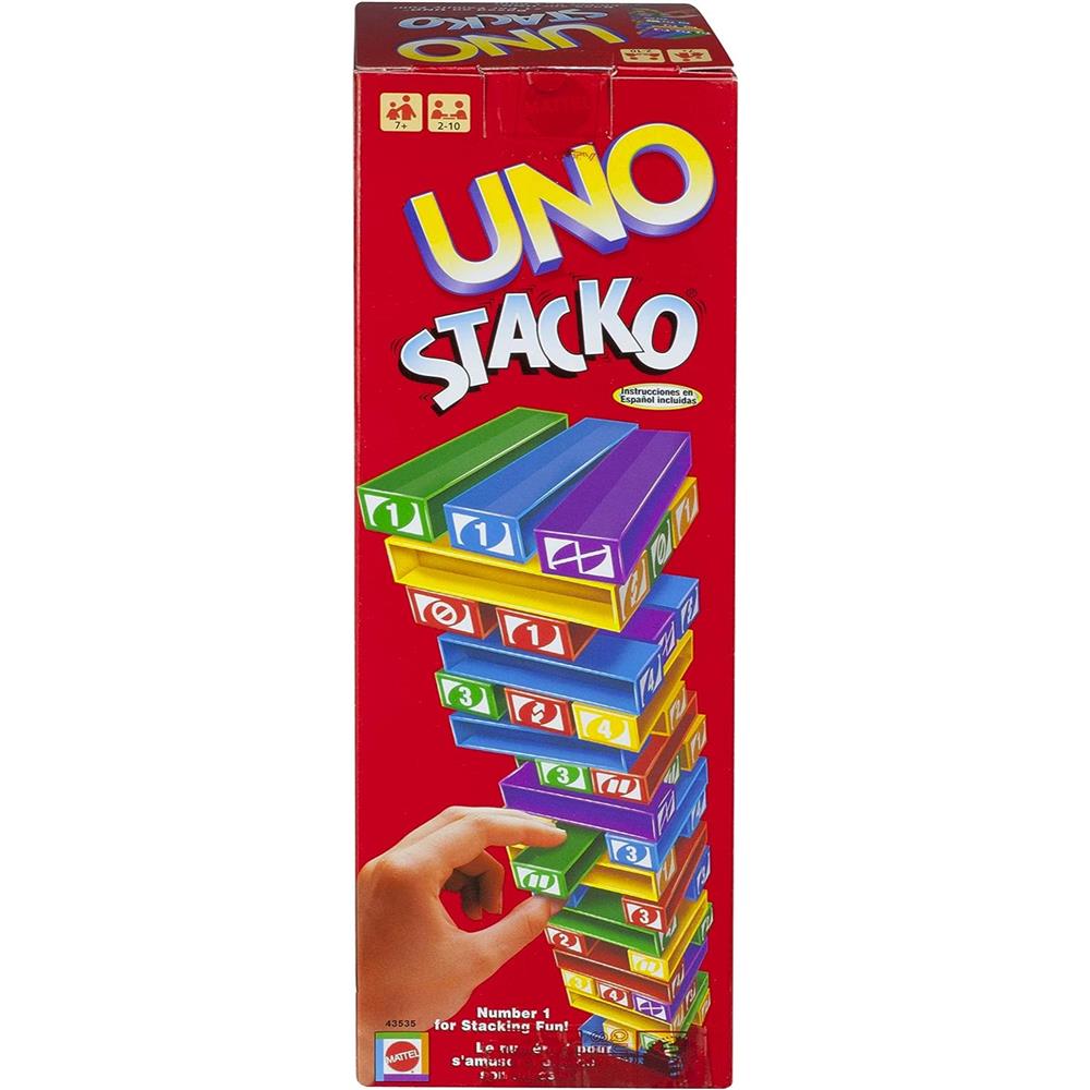 Mattel Games UNO StackoGame for Kids and Family with 45 Colored Stacking Blocks