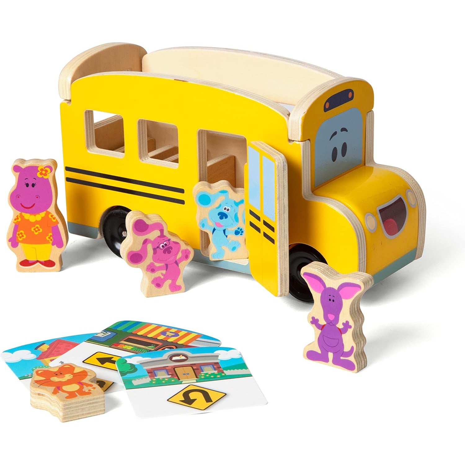 Melissa and Doug Blue's Clues & You! Wooden Pull-Back School Bus (9 Pieces)