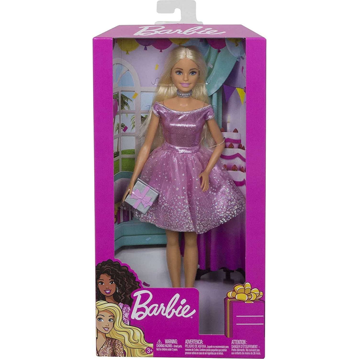 Mattel Barbie Happy Birthday Doll with Blonde Hair and Blue Eyes, Pink Glitter Party Dress