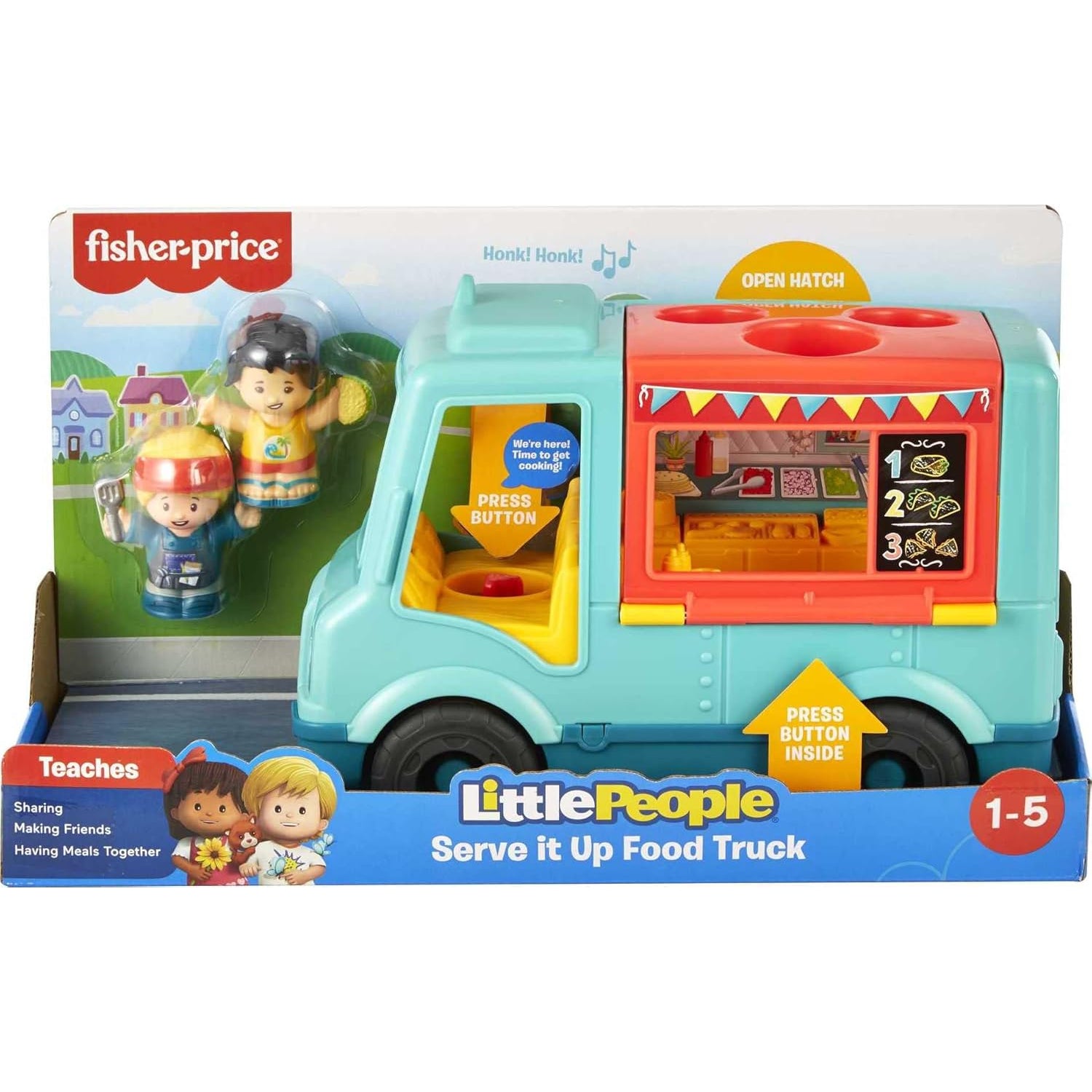 Fisher Price Little People Food Truck Toy With Music Sounds And 2 Figures, Toddler Pretend Play