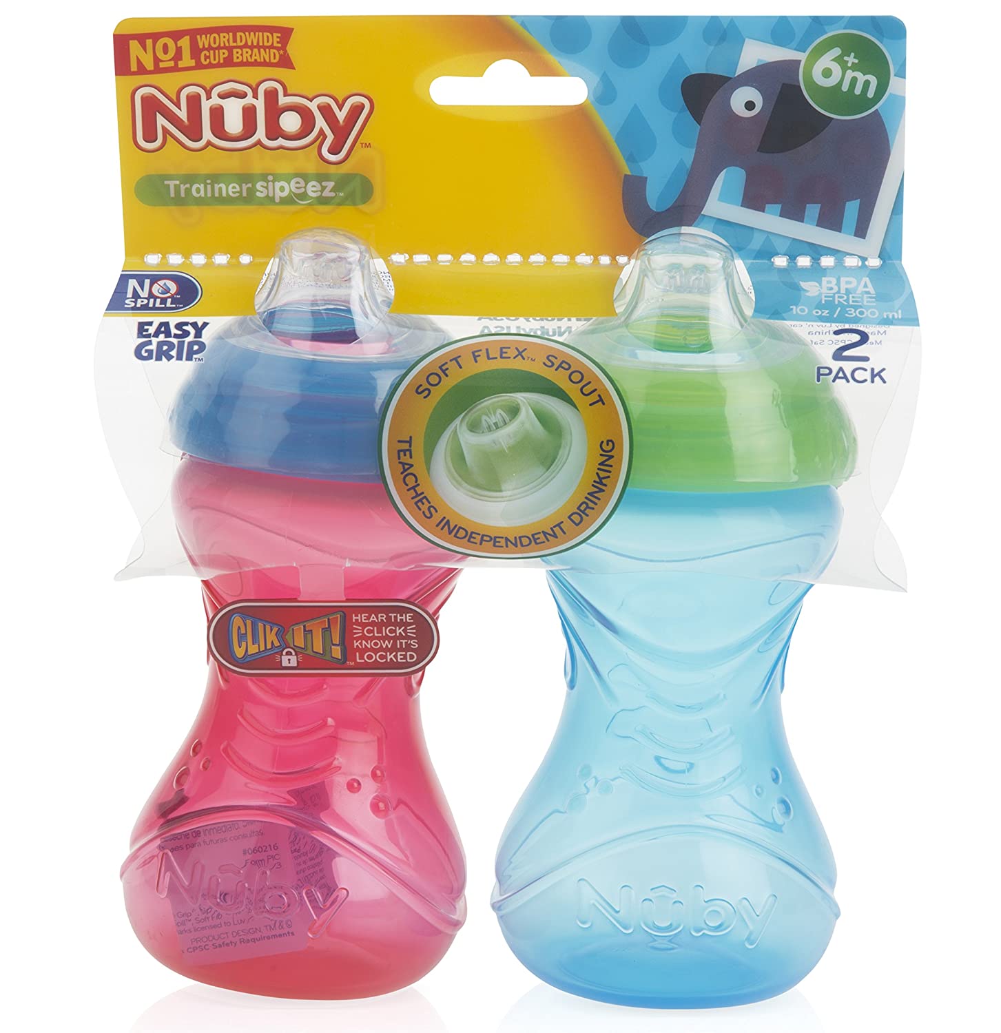 Nuby Clik-it Easy Grip Cup - 2 Pack - 10 oz