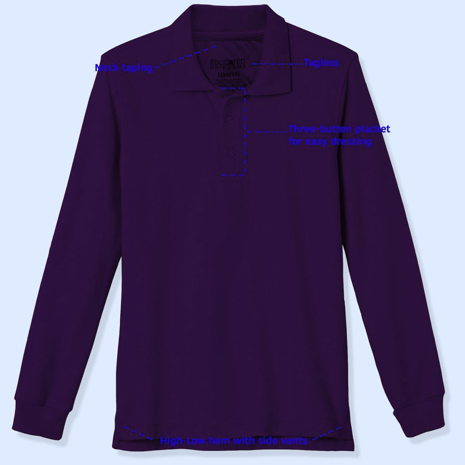 Educated Uniforms Boys 4-20 Long Sleeve Pique Polo Shirt