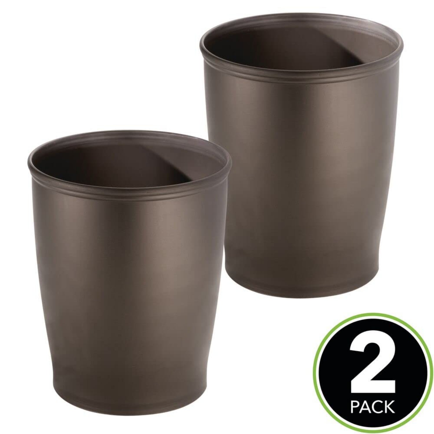 mDesign Plastic Bathroom Garbage Can, 1.6 Gallon Trash Can - 2 Pack - Bronze