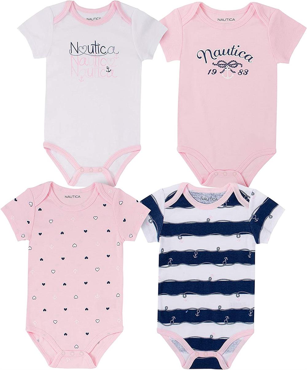 Nautica Girls 0-9 Months Short Sleeve 4-Pack Bodysuit