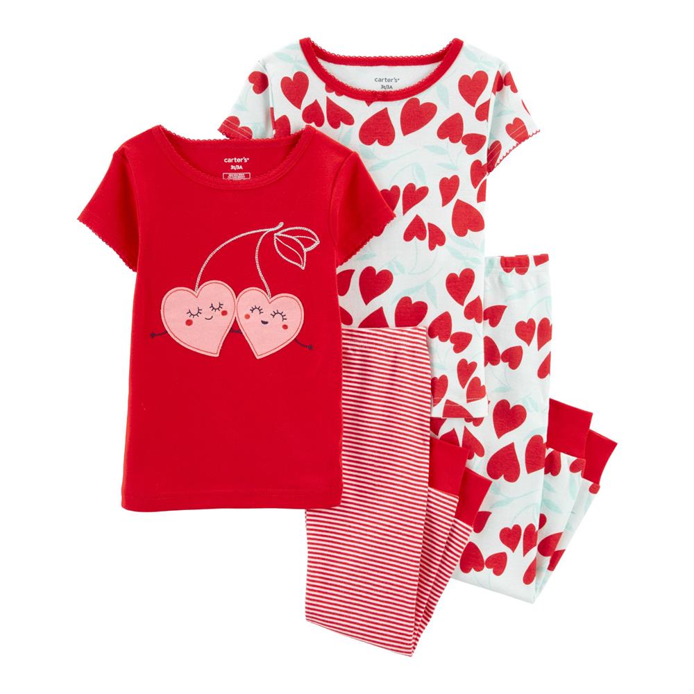 Carters Girls 2T-5T 4-Piece Cherry 100% Snug Fit Cotton PJs