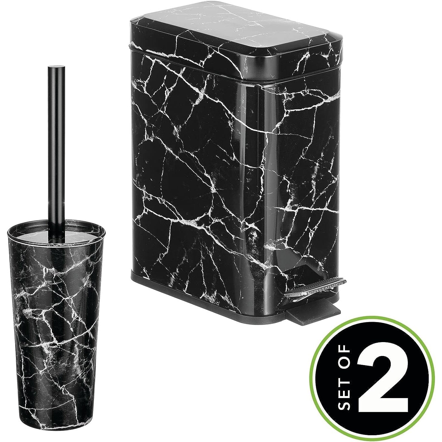 mDesign Metal Freestanding Slim Toilet Bowl Brush and Holder, Black Marble