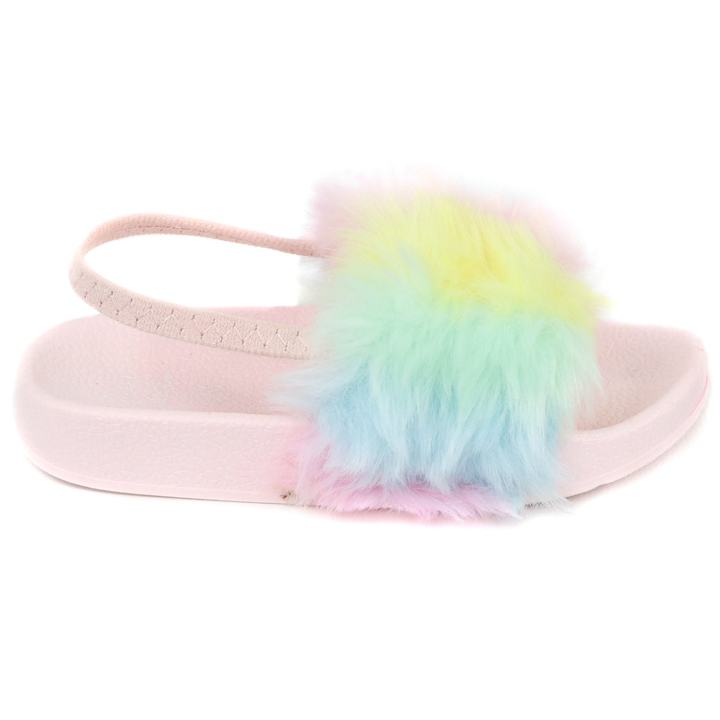 Stepping Stones Baby Girls and Toddler Girls Shoe Size 4-6 Rainbow Fur Slide Sandal