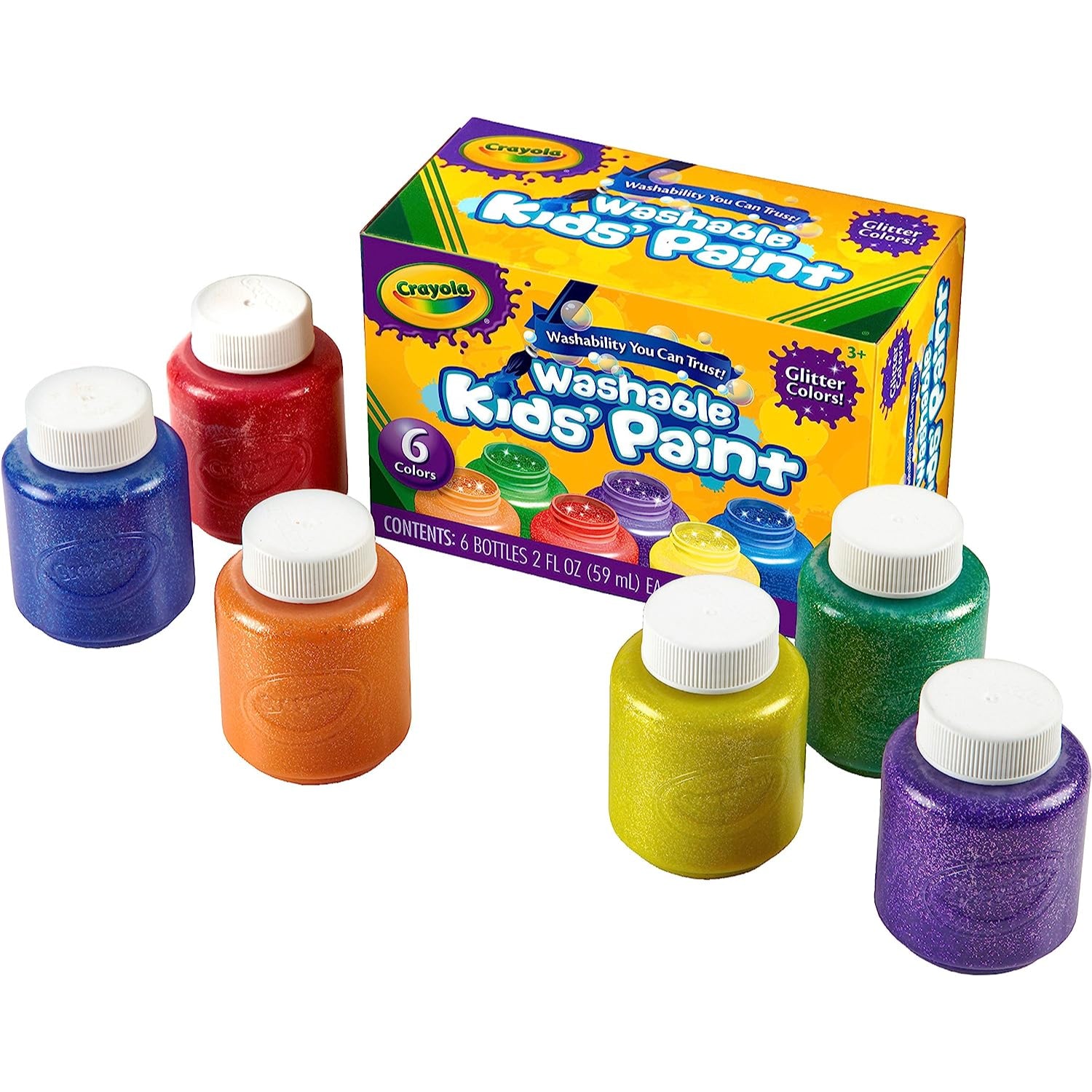 Crayola Washable Glitter Paint Great for Classroom Projects, 6 Count