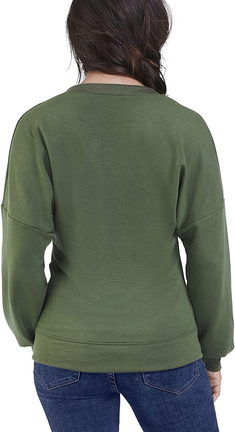 Seek No Further Womens Brushed Fleece Long Sleeve V Neck Blouse