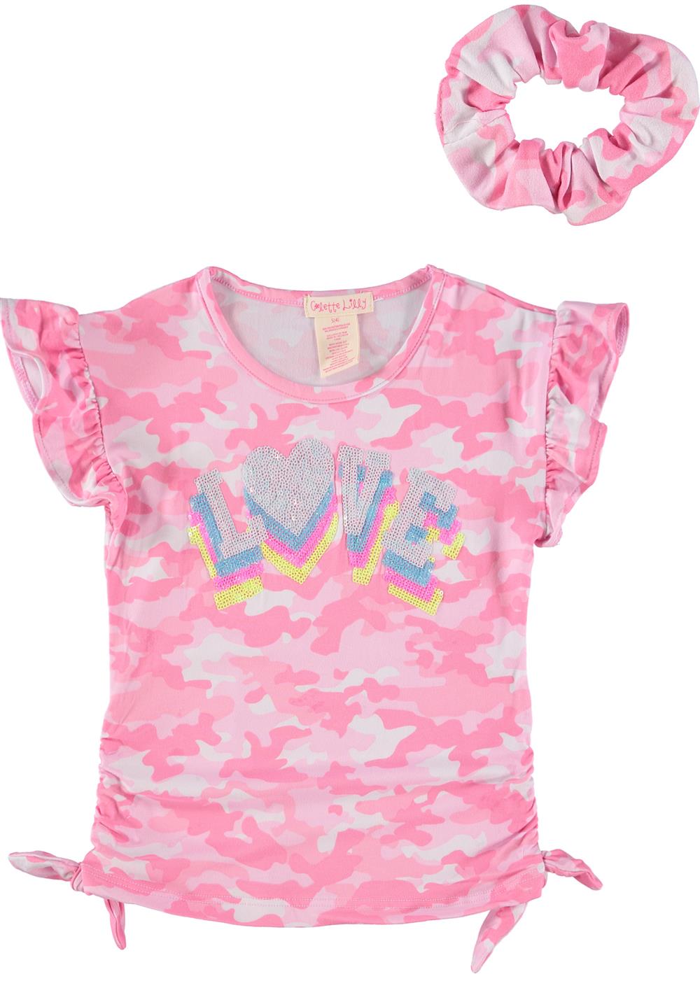 Colette Lilly Girls 7-16 Love Sequin Side Cinch Top with Hair Scrunchie