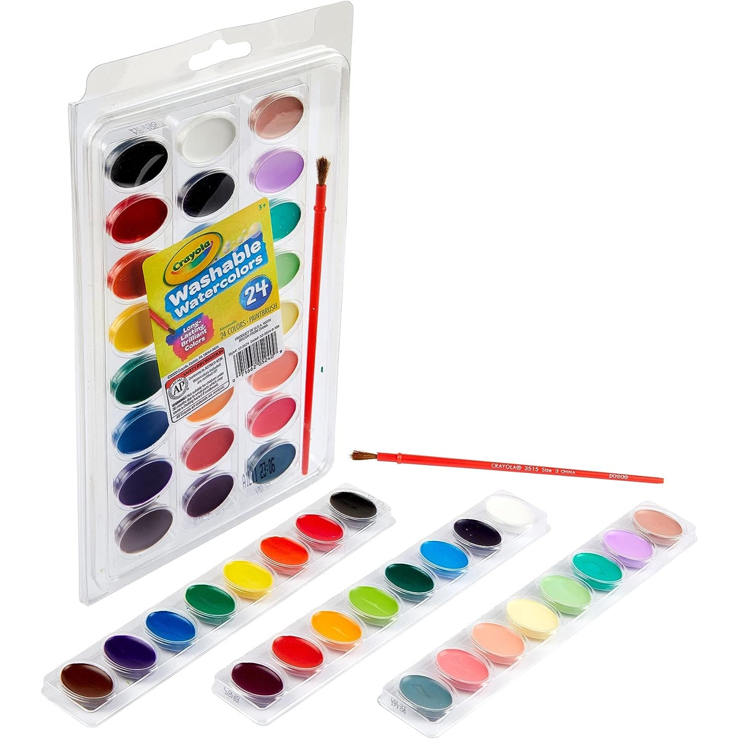 Crayola 24 Ct Washable Watercolors Easy to Clean Up, 1 Paintbrush