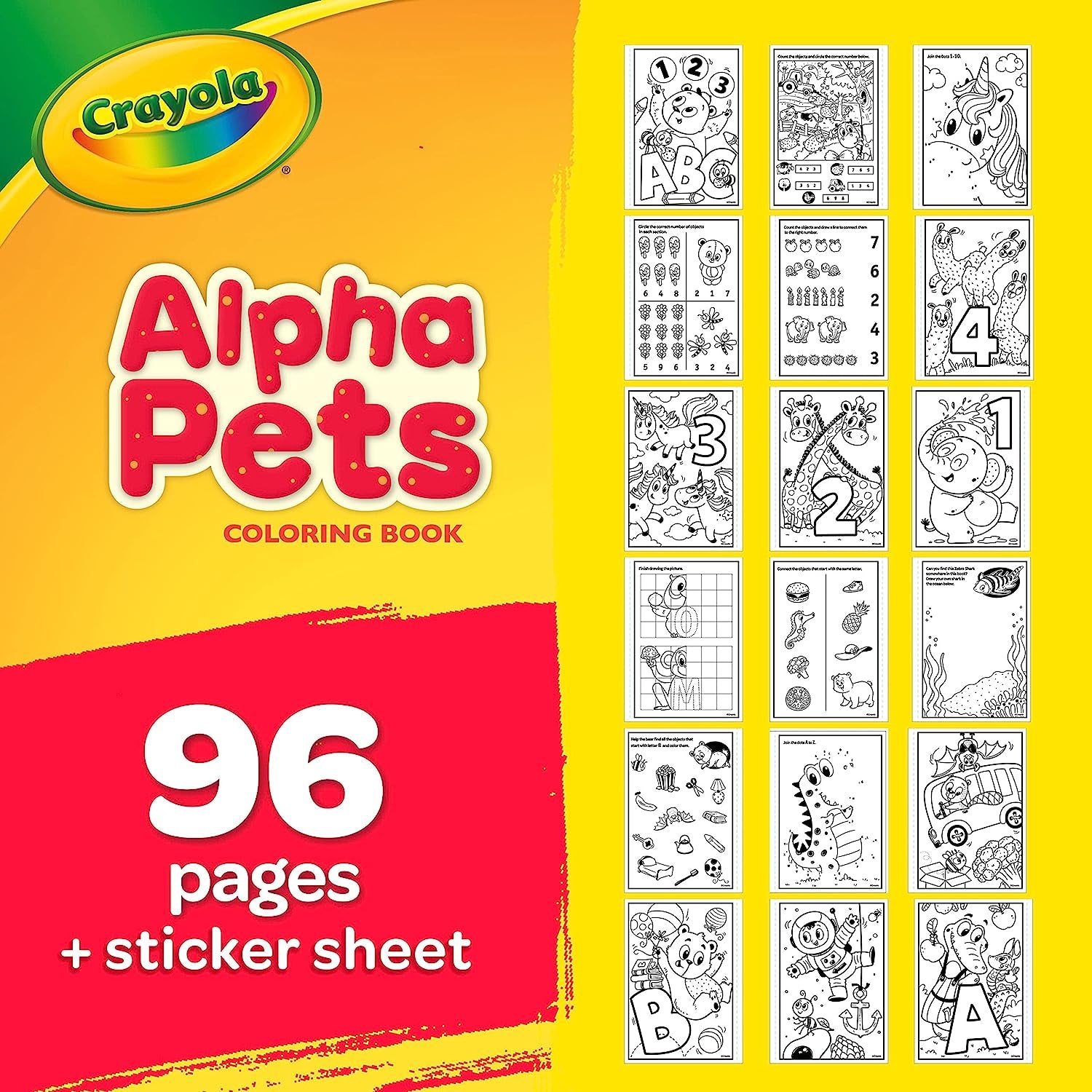 Crayola Alpha Pets Coloring Pages and Stickers, Number & Alphabet Coloring Book