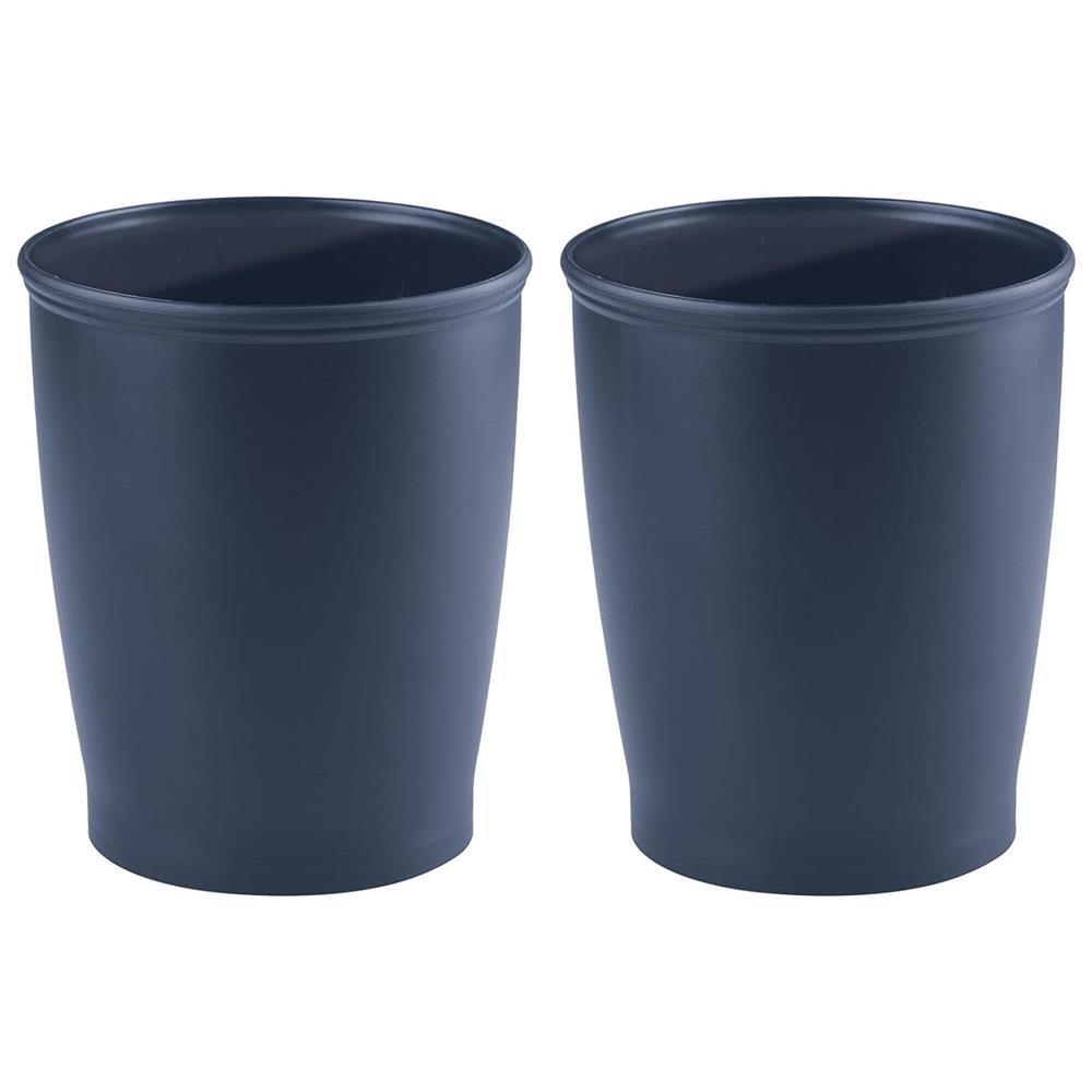 mDesign Small Plastic Bathroom Garbage Can - 1.6 Gallon Trash Can, 2 Pack - Navy Blue