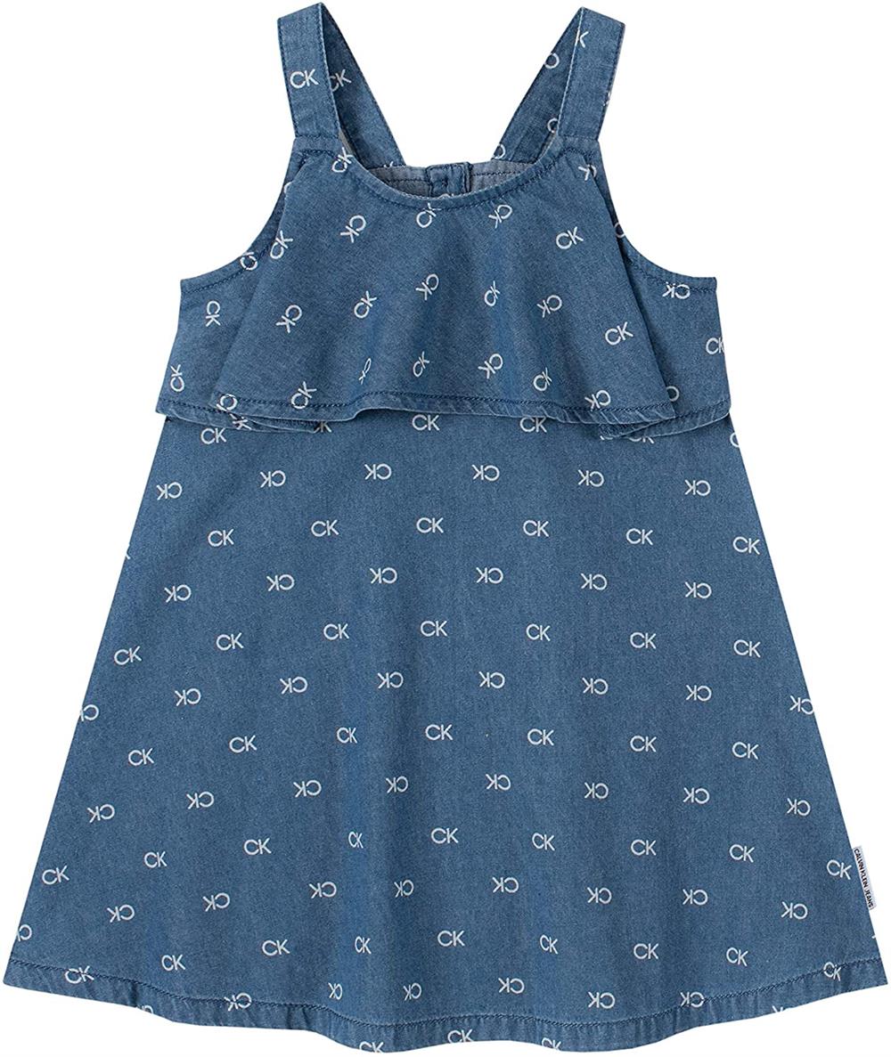 Calvin Klein Girls 2T-4T Ruffle Denim Dress