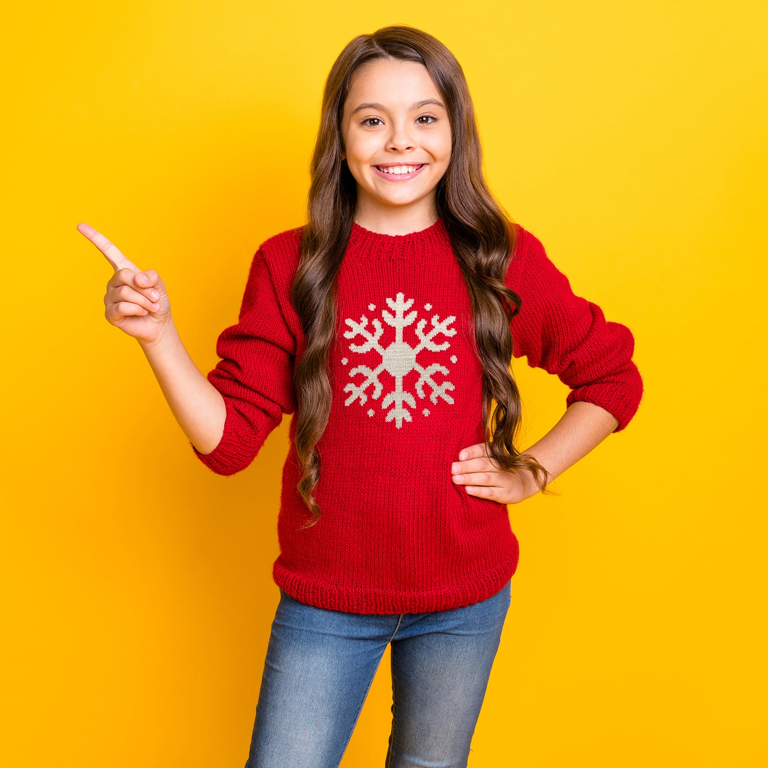 Cyndeelee Girls 2-16 Snowflake Yoke Border Sweater