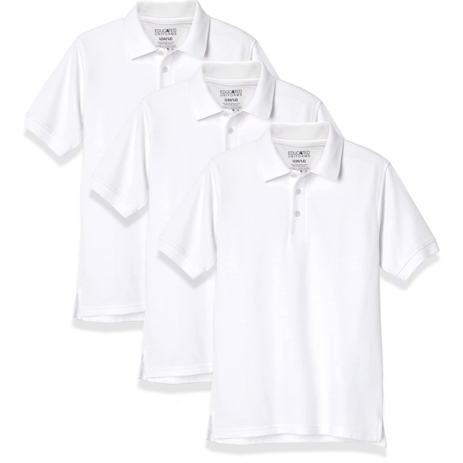 Educated Uniforms Boys 4-20 Short Sleeve Pique Polo Shirt, 3-Pack