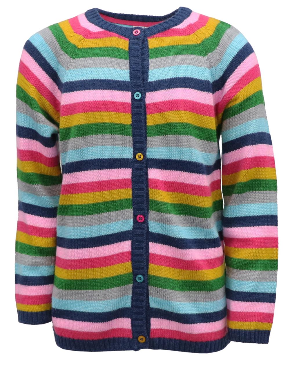 Cyndeelee Girls 2-16 Button Up Color Block Stripe Sweater Cardigan