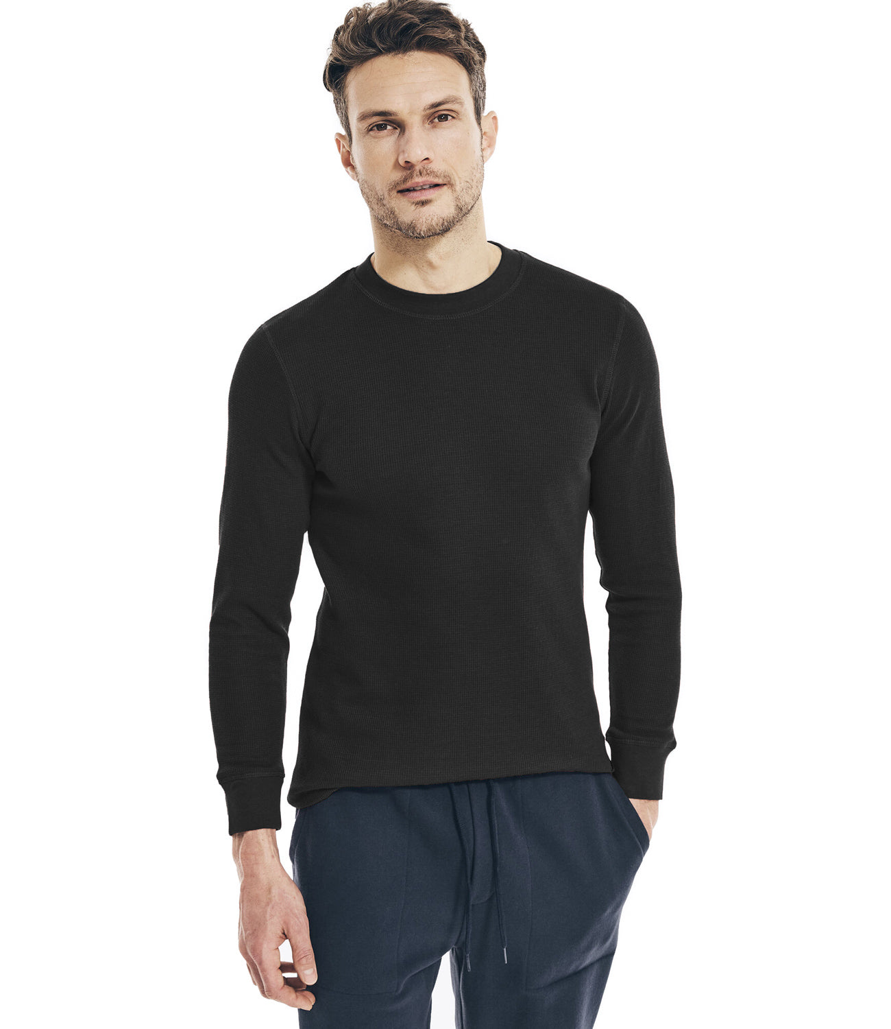 Nautica Mens Long Sleeve Crewneck Waffle Thermal Top