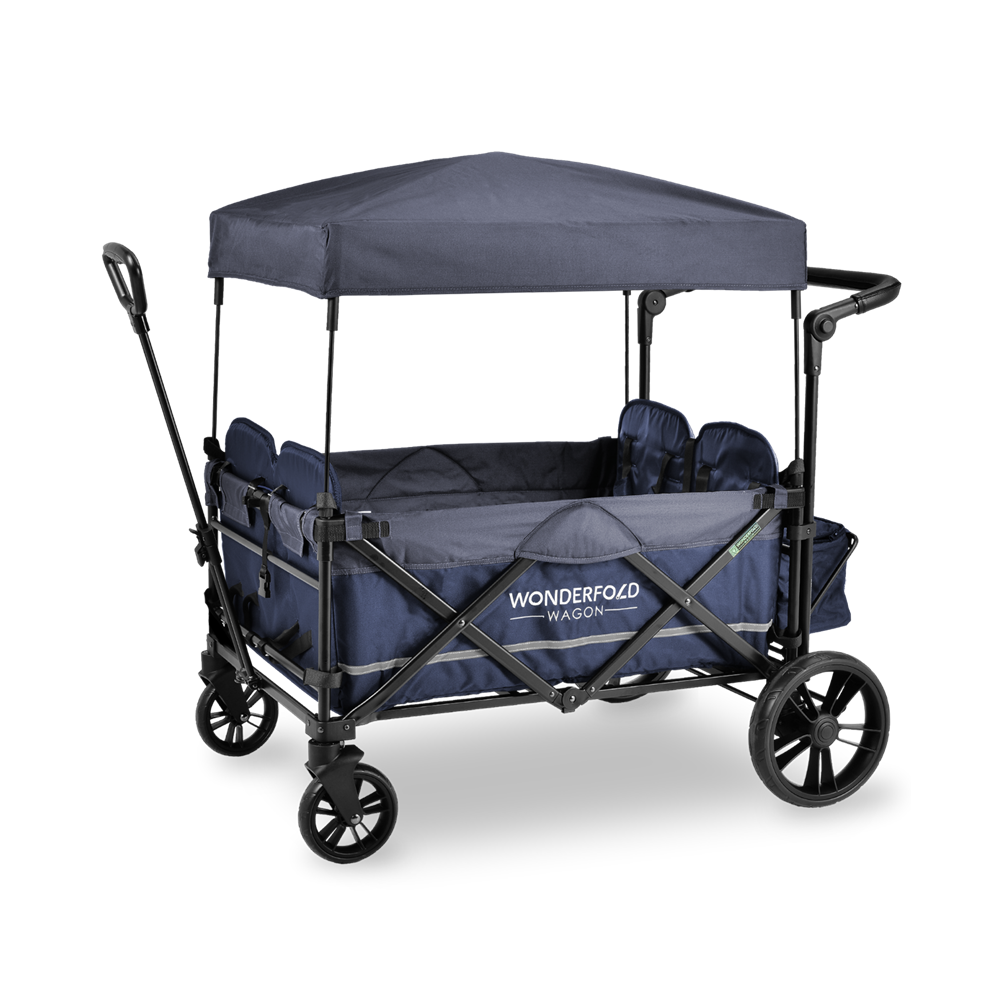 Wonderfold X4 Push + Pull Quad Stroller Wagon w Magnetic Harness