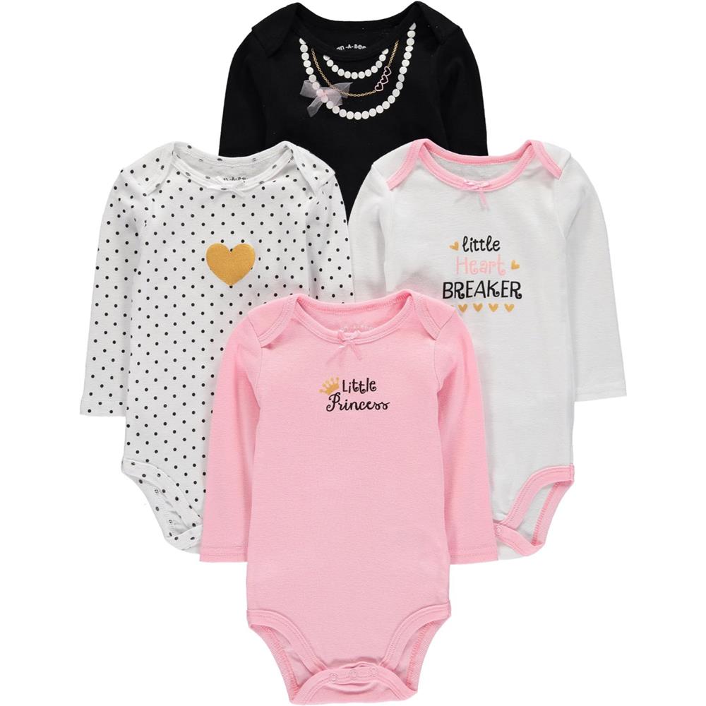 Wan-A-Beez Baby Boy and Baby Girls 0-24 Months 4-Pack Long Sleeve Bodysuits