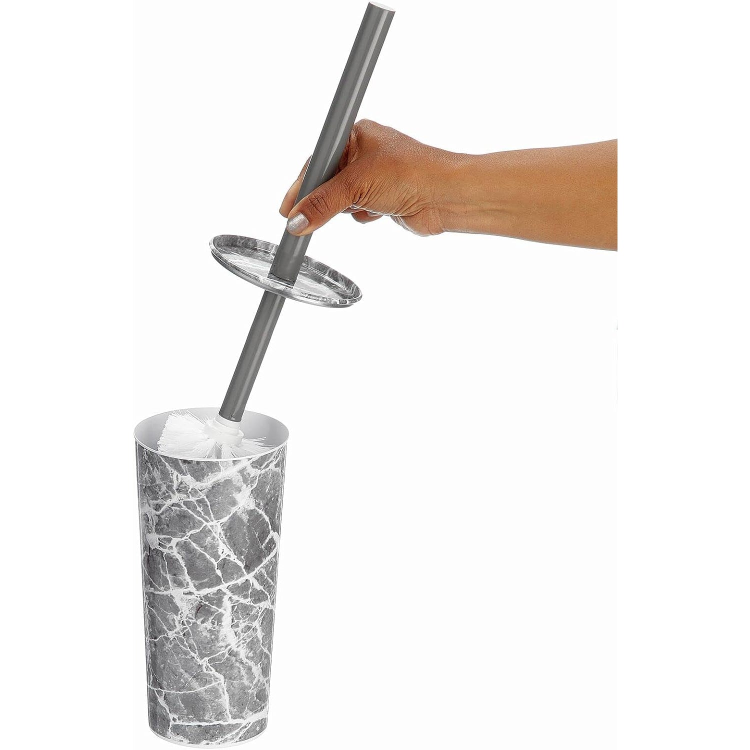 mDesign Metal Freestanding Slim Toilet Bowl Brush and Holder, Grey Marble