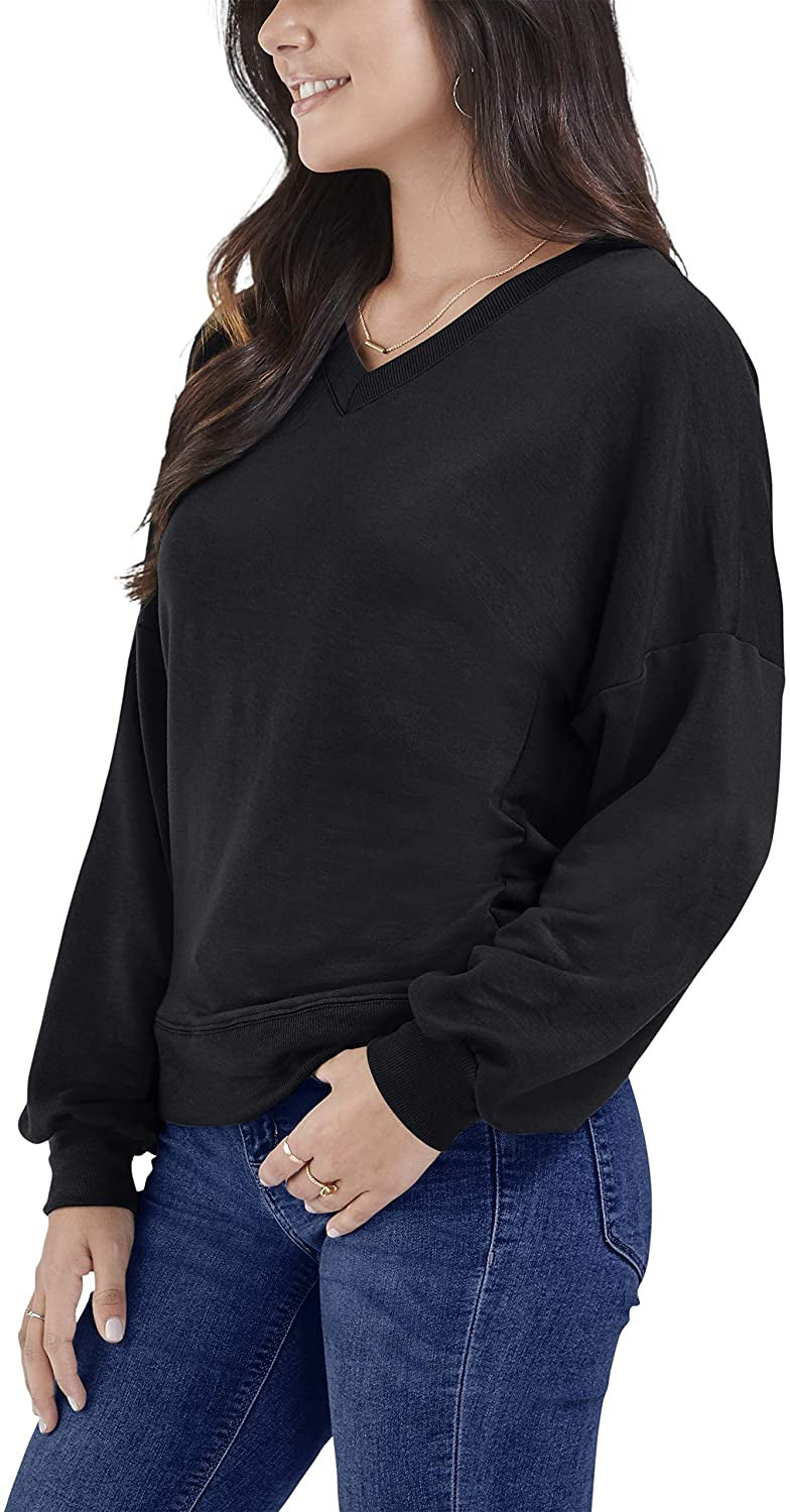 Seek No Further Womens Brushed Fleece Long Sleeve V Neck Blouse