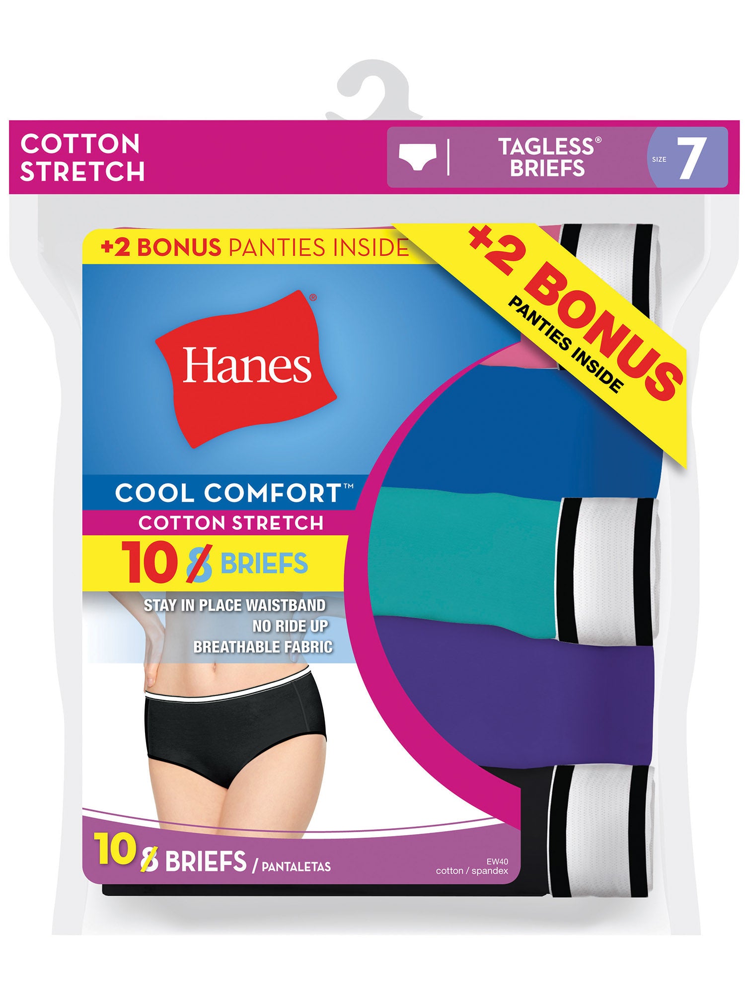 Hanes Womens Cool Comfort Cotton Stretch Briefs, 8+2 Pack