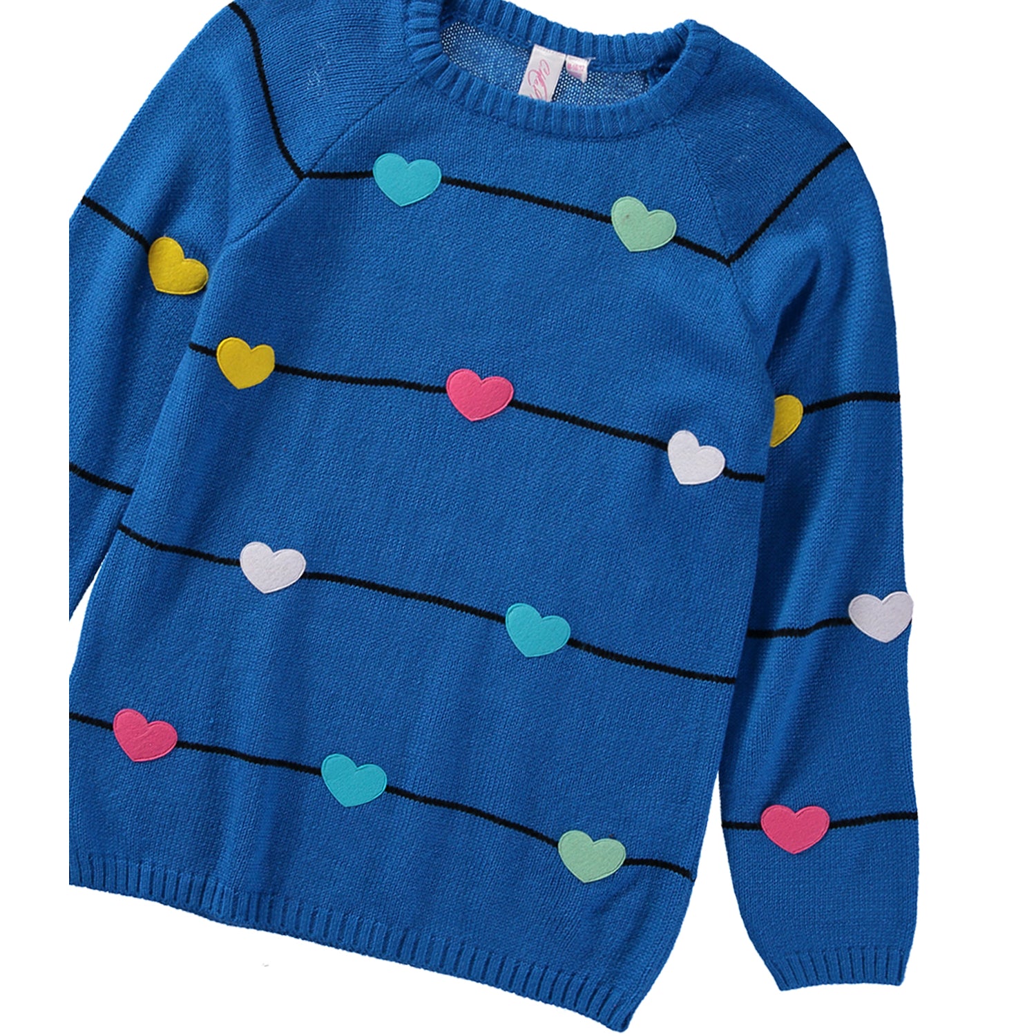 Cyndeelee Girls 2-16 Stripe Multicolored Felt Heart Sweater