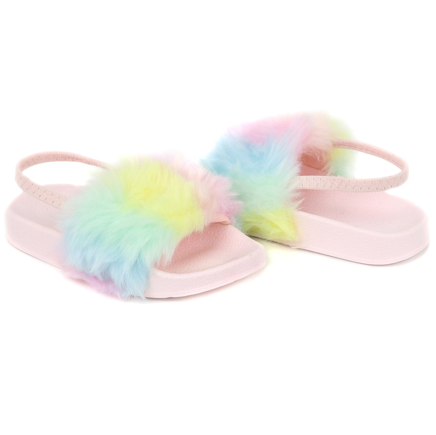 Stepping Stones Baby Girls and Toddler Girls Shoe Size 4-6 Rainbow Fur Slide Sandal