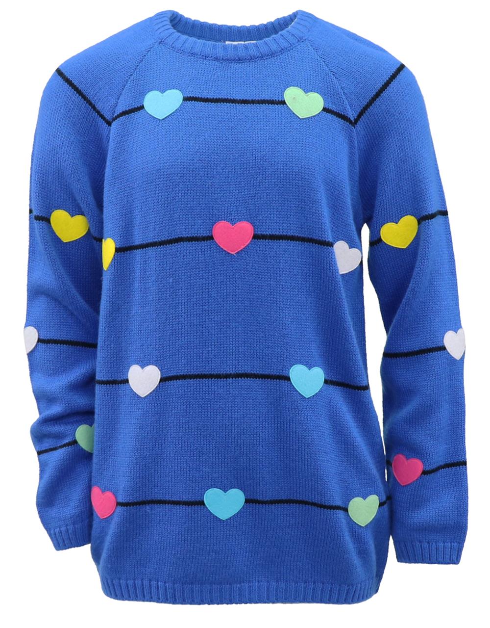 Cyndeelee Girls 2-16 Stripe Multicolored Felt Heart Sweater