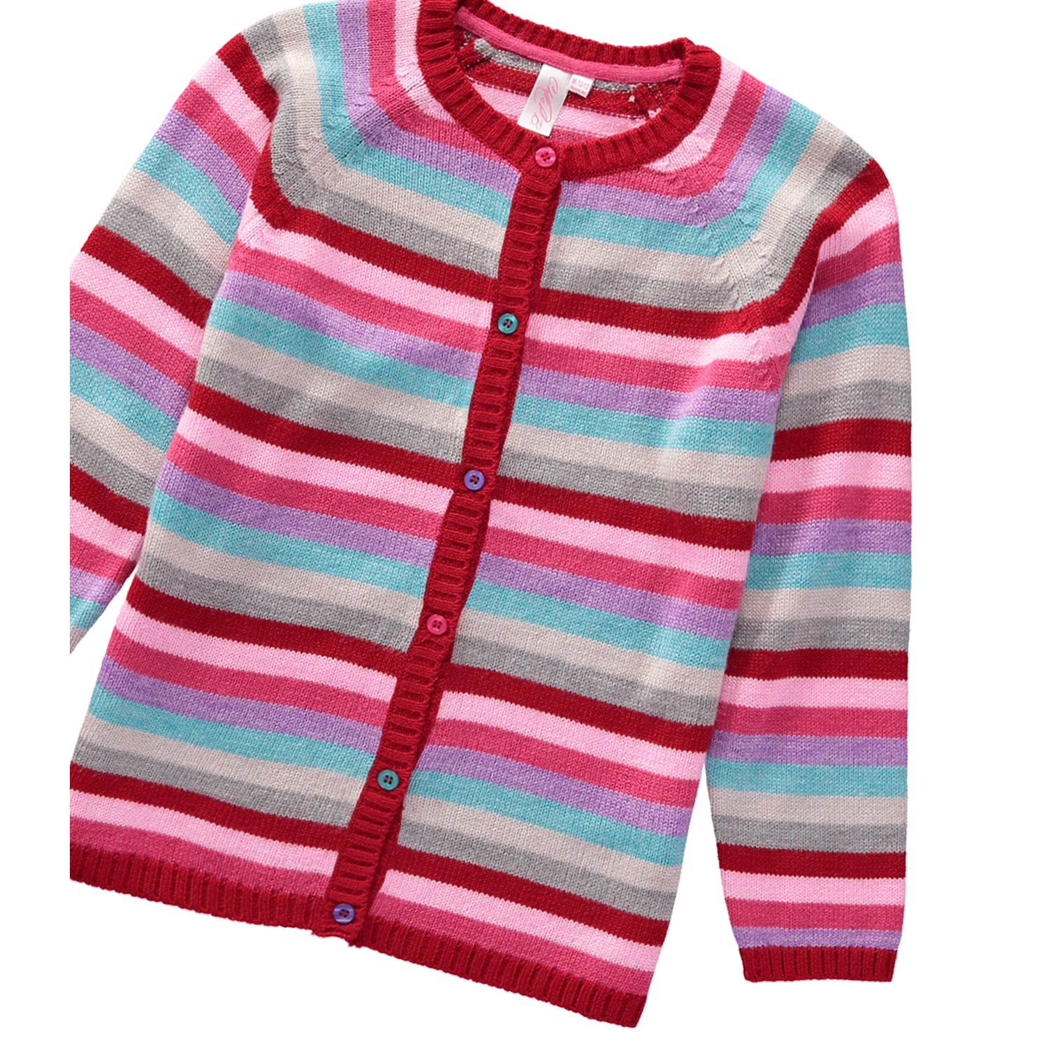 Cyndeelee Girls 2-16 Button Up Color Block Stripe Sweater Cardigan